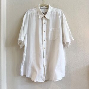Indigo Palm‎ Mens XXL White 100% Linen Short Sleeve Button Up Camp Shirt Pocket